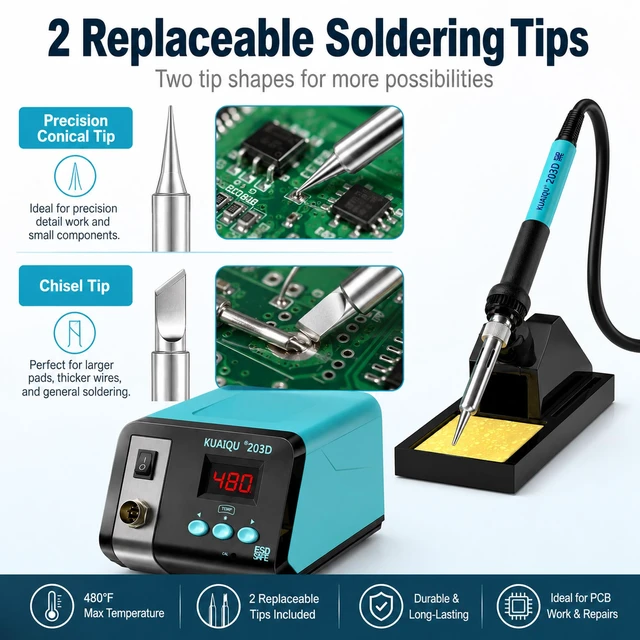 Alt view image 2 of 6 - 75W Digital Soldering Iron Station Kit,Precision Temperature Control 50°C-480°C,Ceramic Heating Element, ESD Safe, Auto Sleep & Temperature Calibration for Electronics DIY, PCB & Phone Repair