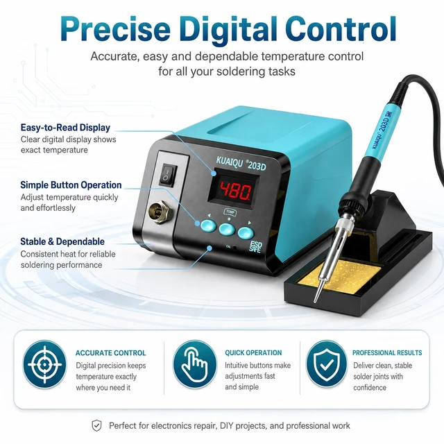Alt view image 6 of 6 - 75W Digital Soldering Iron Station Kit,Precision Temperature Control 50°C-480°C,Ceramic Heating Element, ESD Safe, Auto Sleep & Temperature Calibration for Electronics DIY, PCB & Phone Repair