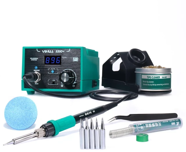 Main image of 939D+ Digital Soldering Station, 75W Equivalent with Precision Heat Control (392°F to 896°F) and Built-in Transformer. ESD Safe, Lead Free with °C/°F display (Green)
