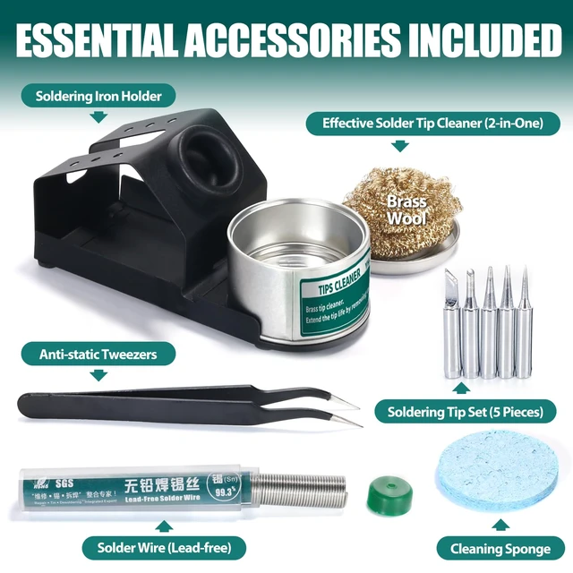 Alt view image 4 of 7 - 939D+ Digital Soldering Station, 75W Equivalent with Precision Heat Control (392°F to 896°F) and Built-in Transformer. ESD Safe, Lead Free with °C/°F display (Green)