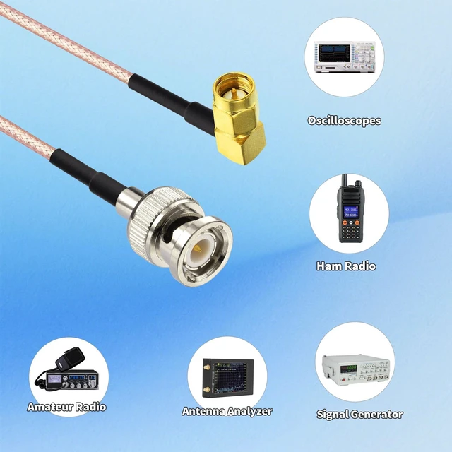 Alt view image 2 of 5 - 20inch SMA Male to BNC Male Adapter RG316 Coaxial Cable 2-Pack | Right Angle SMA to BNC Cables for Baofeng radio Two Way Handheld Radio Wireless LAN Devices WiFi External Antenna etc