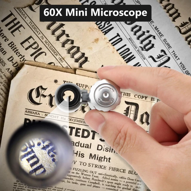Alt view image 3 of 7 - 60X Mini Illuminated Microscope Pocket Magnifier Portable Jewelers Loupe | Pocket microscope with led uv & leather case for jewelry appreciation, gems, maps, electronic repair (Pocket Magnifiers)