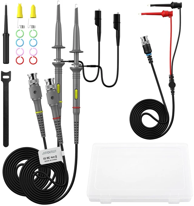 Main image of 2Pcs P6100 100MHz Universal Oscilloscope Probe,10:1 and 1:1 Switchable Oscilloscope Clip Probes with BNC to Minigrabber Test Lead Kit