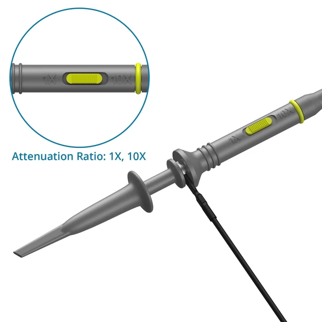 Alt view image 4 of 7 - 2Pcs P6100 100MHz Universal Oscilloscope Probe,10:1 and 1:1 Switchable Oscilloscope Clip Probes with BNC to Minigrabber Test Lead Kit