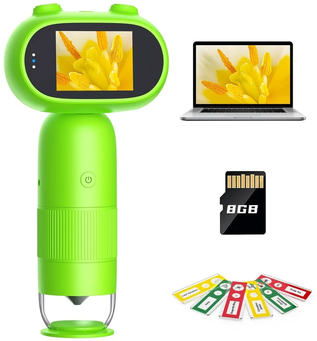 Main image of Pocket Microscope for Kids, 2'' IPS 1080P Magnifier with Light | 16MP Mini Digital Microscope 1000X, 8 LEDs, Compatible with PC, Includes 8GB card