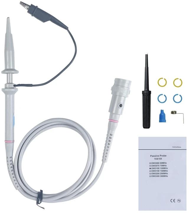 Main image of 100MHz Oscilloscope Probe Kit, BNC Oscilloscope Clip Probe Attenuation Can be Adjusted by 1x or 10x Slide Switch for Series Oscilloscope