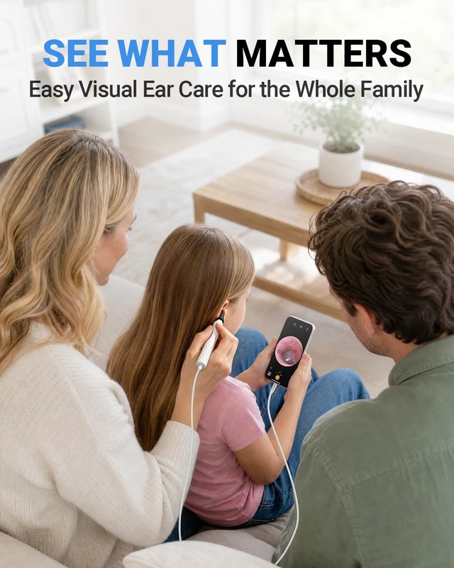 Alt view image 2 of 7 - USB C Digital Otoscope with Light for iPhone 15/16/17 Android | 3.9mm Lens, 720P Ear Camera, Split-screen, 6 LED Lights, No WiFi Needed, Photo & Video, Plug & Play for Safe Home Ear Check
