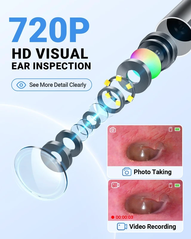 Alt view image 3 of 7 - USB C Digital Otoscope with Light for iPhone 15/16/17 Android | 3.9mm Lens, 720P Ear Camera, Split-screen, 6 LED Lights, No WiFi Needed, Photo & Video, Plug & Play for Safe Home Ear Check