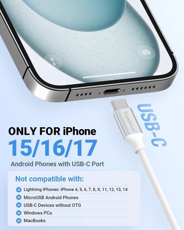 Alt view image 4 of 7 - USB C Digital Otoscope with Light for iPhone 15/16/17 Android | 3.9mm Lens, 720P Ear Camera, Split-screen, 6 LED Lights, No WiFi Needed, Photo & Video, Plug & Play for Safe Home Ear Check