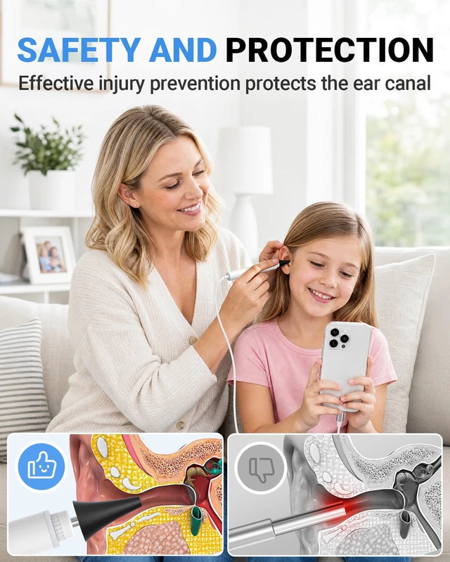 Alt view image 5 of 7 - USB C Digital Otoscope with Light for iPhone 15/16/17 Android | 3.9mm Lens, 720P Ear Camera, Split-screen, 6 LED Lights, No WiFi Needed, Photo & Video, Plug & Play for Safe Home Ear Check