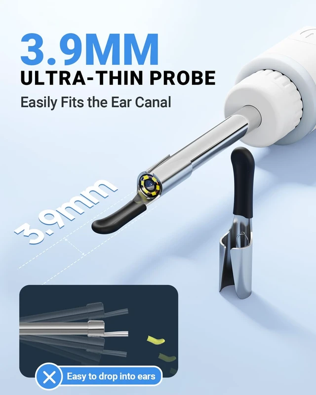 Alt view image 7 of 7 - USB C Digital Otoscope with Light for iPhone 15/16/17 Android | 3.9mm Lens, 720P Ear Camera, Split-screen, 6 LED Lights, No WiFi Needed, Photo & Video, Plug & Play for Safe Home Ear Check
