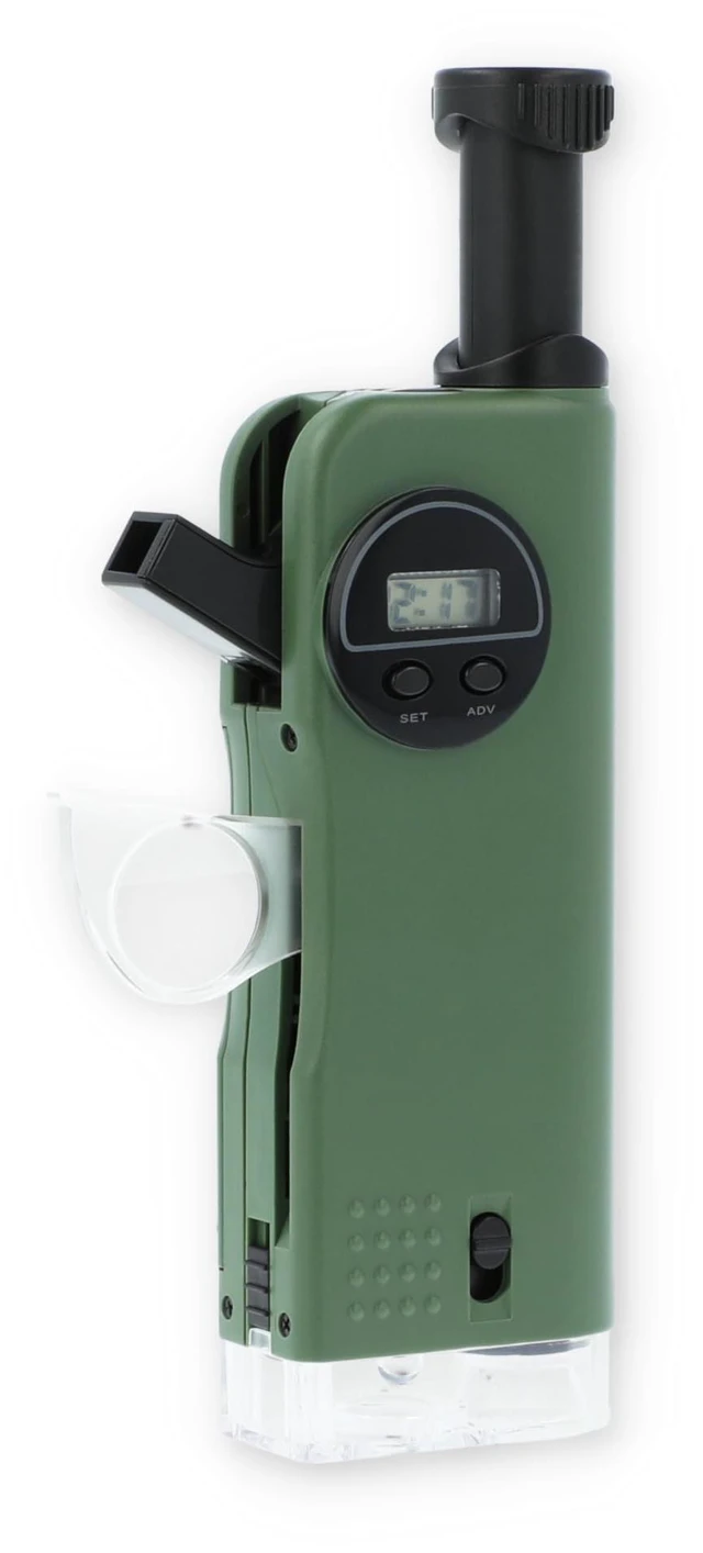 Main image of X-Scope Kids 7 Function Multi Purpose Optical Pocket Tool with 30x Microscope, 8x Telescope, 9x Fold-Out Magnifier, Flashlight, Signal Whistle, Directional Compass and Digital Clock (CP-11)