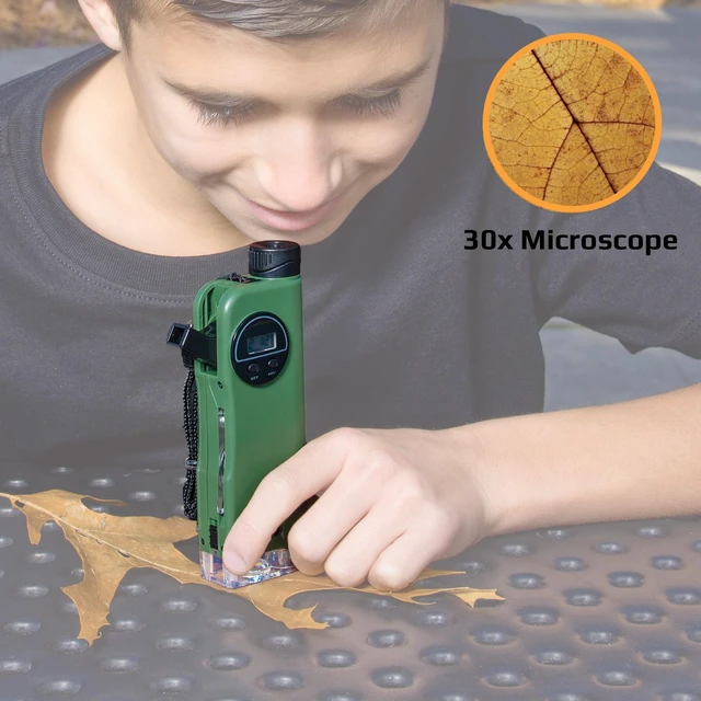 Alt view image 3 of 7 - X-Scope Kids 7 Function Multi Purpose Optical Pocket Tool with 30x Microscope, 8x Telescope, 9x Fold-Out Magnifier, Flashlight, Signal Whistle, Directional Compass and Digital Clock (CP-11)