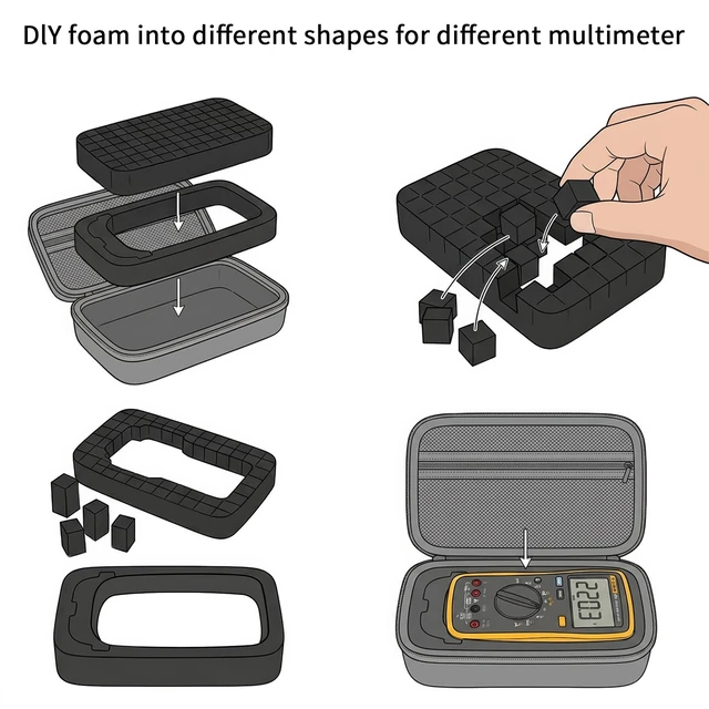 Alt view image 6 of 7 - Case Compatible for Fluke 17B+/15B+/ 17B/ 15B/ /177/179/ 113/114/ 115/116 | Double Zipper, DIY Removable Foam Fit More Digital Multimeter 115/116/ 117/87V/ 88V,Elastic Strap, Mesh, Case Only, Grey