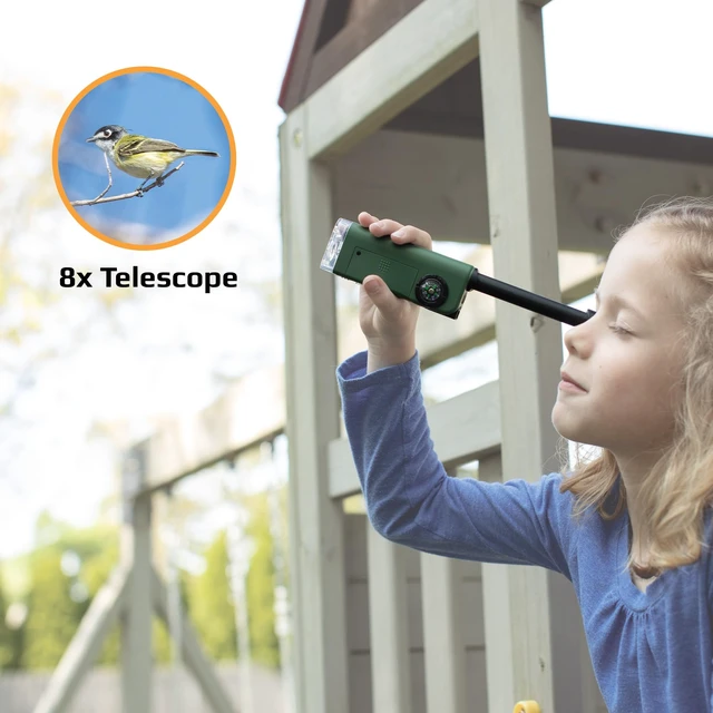Alt view image 4 of 7 - X-Scope Kids 7 Function Multi Purpose Optical Pocket Tool with 30x Microscope, 8x Telescope, 9x Fold-Out Magnifier, Flashlight, Signal Whistle, Directional Compass and Digital Clock (CP-11)
