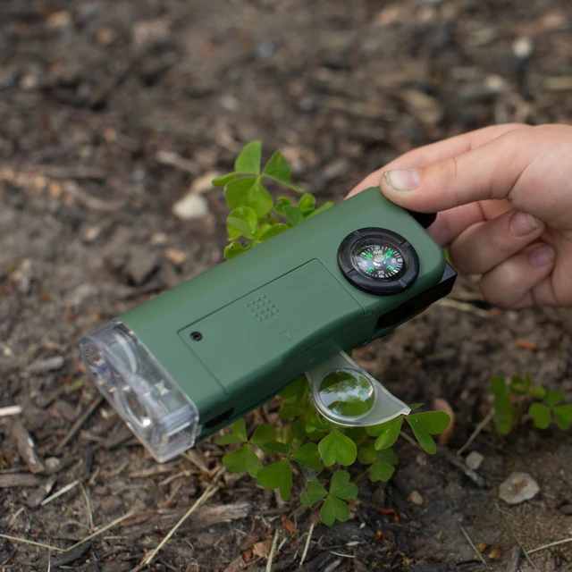 Alt view image 6 of 7 - X-Scope Kids 7 Function Multi Purpose Optical Pocket Tool with 30x Microscope, 8x Telescope, 9x Fold-Out Magnifier, Flashlight, Signal Whistle, Directional Compass and Digital Clock (CP-11)