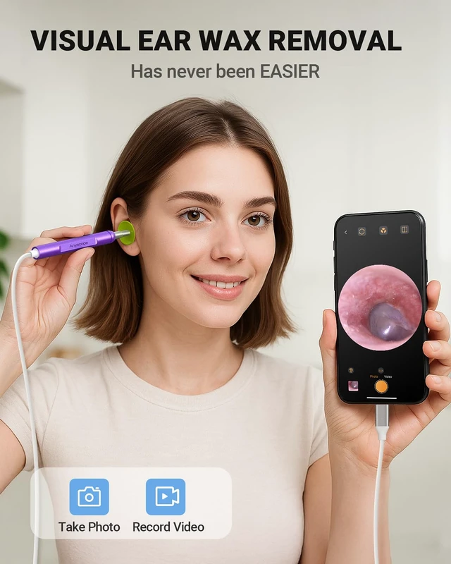 Alt view image 2 of 7 - Digital Otoscope Compatible with iPhone & Android, Video Ear Scope Camera | Otoscope with Light, 3.9mm Lens, Plug & Play, Photo & Video, Split-screen, Earwax Removal Kit for Home Cleaning Checking