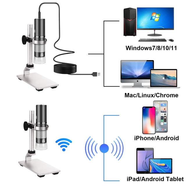 Alt view image 4 of 7 - 4K Digital Microscope for iPhone Android Phone and Windows Mac PC | 3840x2160p Wireless Handheld Microscope Camera, Portable WiFi Microscope with Adjustable Metal Stand for Adults and Kids