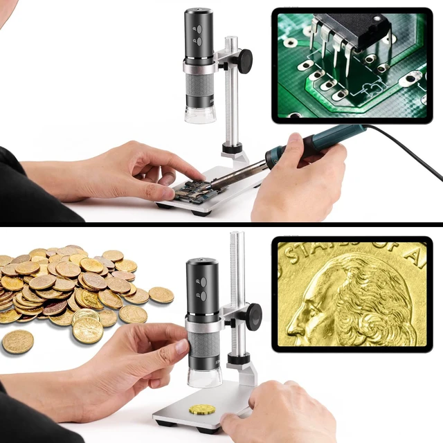 Alt view image 5 of 7 - 4K Digital Microscope for iPhone Android Phone and Windows Mac PC | 3840x2160p Wireless Handheld Microscope Camera, Portable WiFi Microscope with Adjustable Metal Stand for Adults and Kids
