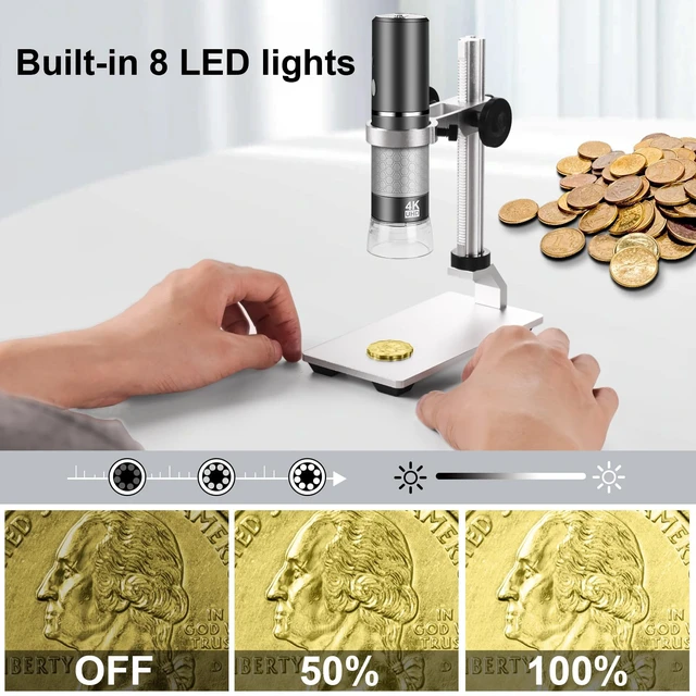 Alt view image 6 of 7 - 4K Digital Microscope for iPhone Android Phone and Windows Mac PC | 3840x2160p Wireless Handheld Microscope Camera, Portable WiFi Microscope with Adjustable Metal Stand for Adults and Kids