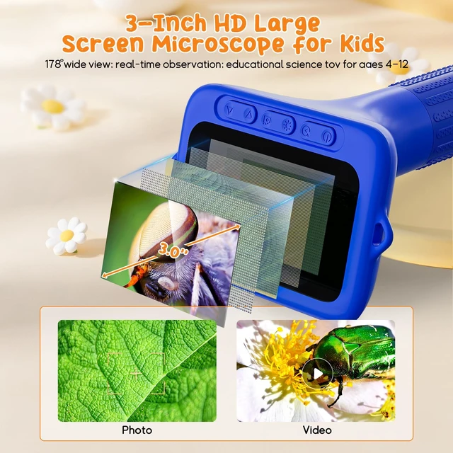 Alt view image 2 of 7 - Digital Microscope for Kids, 3" Screen 1000X Handheld Microscope HD Pocket Portable Microscopes Camera, Science Edu Fun Toys for Ages 4-12 Children Students Boys Girls -Blue