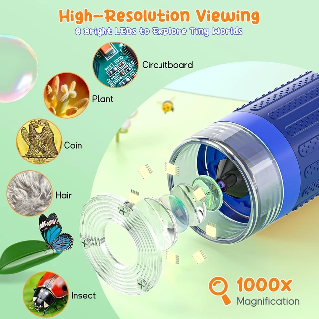 Alt view image 3 of 7 - Digital Microscope for Kids, 3" Screen 1000X Handheld Microscope HD Pocket Portable Microscopes Camera, Science Edu Fun Toys for Ages 4-12 Children Students Boys Girls -Blue