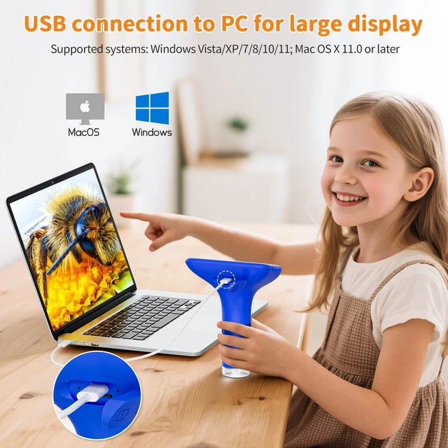 Alt view image 4 of 7 - Digital Microscope for Kids, 3" Screen 1000X Handheld Microscope HD Pocket Portable Microscopes Camera, Science Edu Fun Toys for Ages 4-12 Children Students Boys Girls -Blue