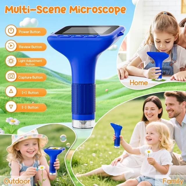 Alt view image 6 of 7 - Digital Microscope for Kids, 3" Screen 1000X Handheld Microscope HD Pocket Portable Microscopes Camera, Science Edu Fun Toys for Ages 4-12 Children Students Boys Girls -Blue