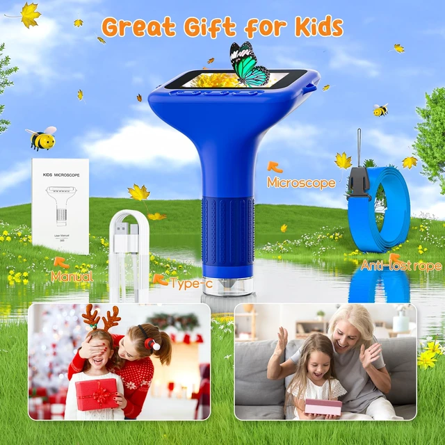 Alt view image 7 of 7 - Digital Microscope for Kids, 3" Screen 1000X Handheld Microscope HD Pocket Portable Microscopes Camera, Science Edu Fun Toys for Ages 4-12 Children Students Boys Girls -Blue