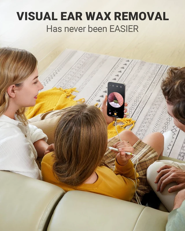 Alt view image 2 of 7 - Digital Otoscope, Video Ear Scope Camera Compatible with iPhone/Android | 3.9mm Otoscope with Light, Plug & Play, Photo & Video, Split-screen mode, Earwax Removal Kit for Home Cleaning Checking