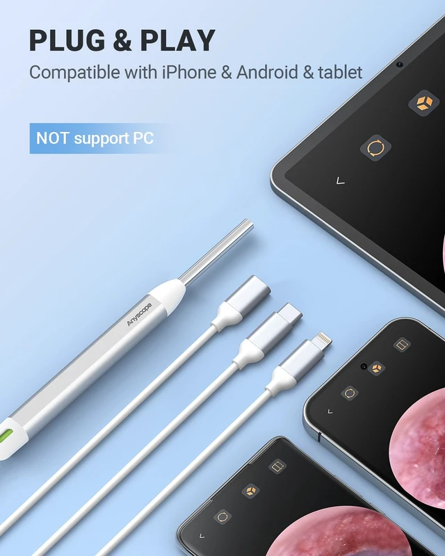 Alt view image 3 of 7 - Digital Otoscope, Video Ear Scope Camera Compatible with iPhone/Android | 3.9mm Otoscope with Light, Plug & Play, Photo & Video, Split-screen mode, Earwax Removal Kit for Home Cleaning Checking