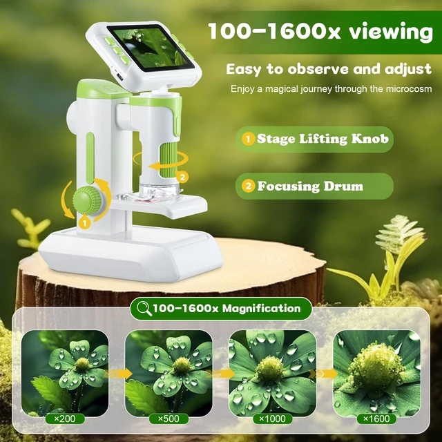 Alt view image 2 of 7 - 1600X Digital Microscope for Kids, Upgraded Portable Microscope with 4.0 inch HD Screen, 2-in-1 Desktop Handheld Miniscope Rechargeable Student Education Science Microscopes Gift for Kids