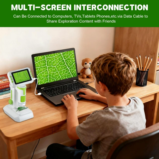 Alt view image 6 of 7 - 1600X Digital Microscope for Kids, Upgraded Portable Microscope with 4.0 inch HD Screen, 2-in-1 Desktop Handheld Miniscope Rechargeable Student Education Science Microscopes Gift for Kids