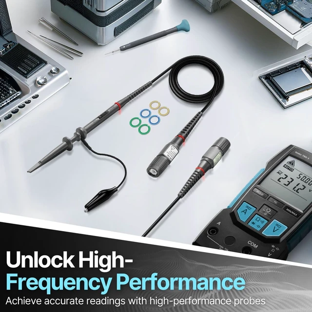 Alt view image 2 of 7 - Hantek PP-150 Oscilloscope Probe Kit, 2-Pack, 1X/10X, 100MHz Clip Probes | Oscilloscope Accessories Include Marker Bands, Tip Sleeves, Ground Leads, Mini Alligator Clips and An Adjustment Screwdriver