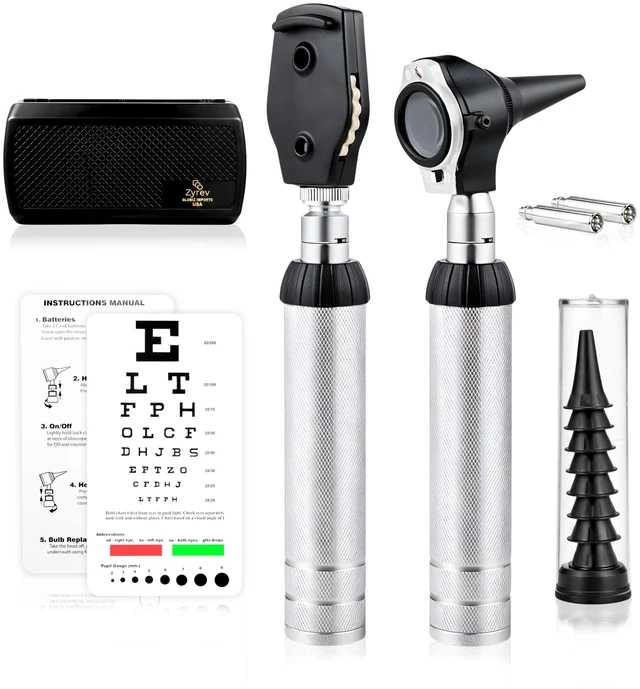 Main image of Otoscope Oph Multi-Function Set - Otoscope/Opthalmoscope for Ear & Eye Examination - with Portable Carry Case, Sight Chart, Replacement Tips (Black)
