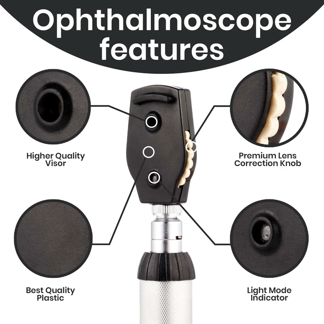 Alt view image 4 of 7 - Otoscope Oph Multi-Function Set - Otoscope/Opthalmoscope for Ear & Eye Examination - with Portable Carry Case, Sight Chart, Replacement Tips (Black)