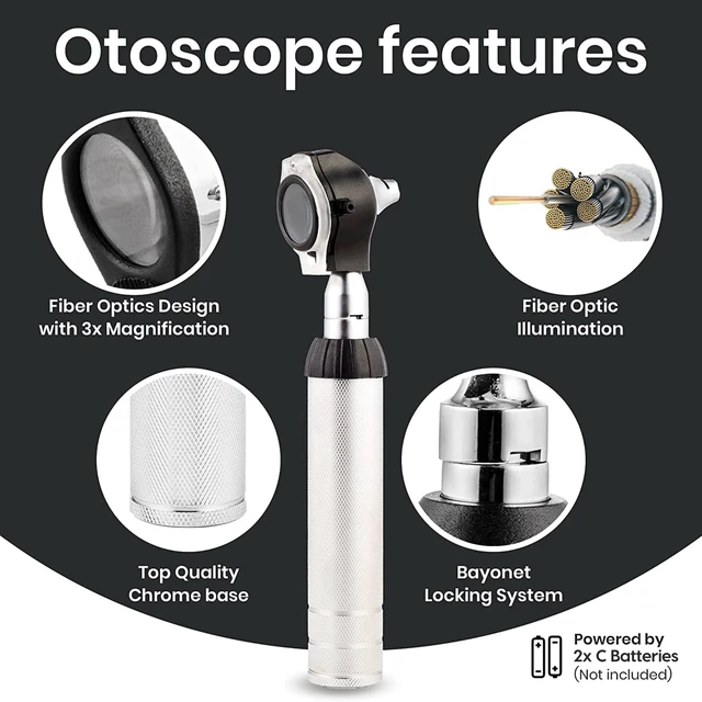 Alt view image 3 of 7 - Otoscope Oph Multi-Function Set - Otoscope/Opthalmoscope for Ear & Eye Examination - with Portable Carry Case, Sight Chart, Replacement Tips (Black)