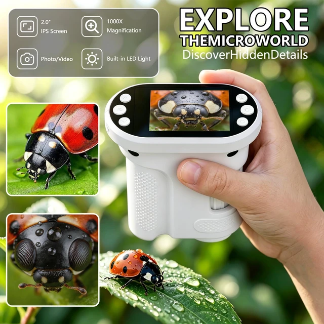 Alt view image 2 of 7 - Kids Digital Microscope, 1000X Handheld Pocket Microscope STEM Science Toy | Portable LED Lighted Pocket Viewer, Rechargeable STEM Science Tool for Insects, Plants & Outdoor Discovery