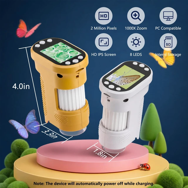 Alt view image 4 of 7 - Kids Digital Microscope, 1000X Handheld Pocket Microscope STEM Science Toy | Portable LED Lighted Pocket Viewer, Rechargeable STEM Science Tool for Insects, Plants & Outdoor Discovery