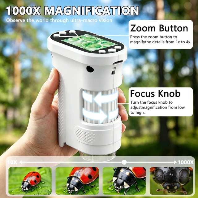 Alt view image 3 of 7 - Kids Digital Microscope, 1000X Handheld Pocket Microscope STEM Science Toy | Portable LED Lighted Pocket Viewer, Rechargeable STEM Science Tool for Insects, Plants & Outdoor Discovery