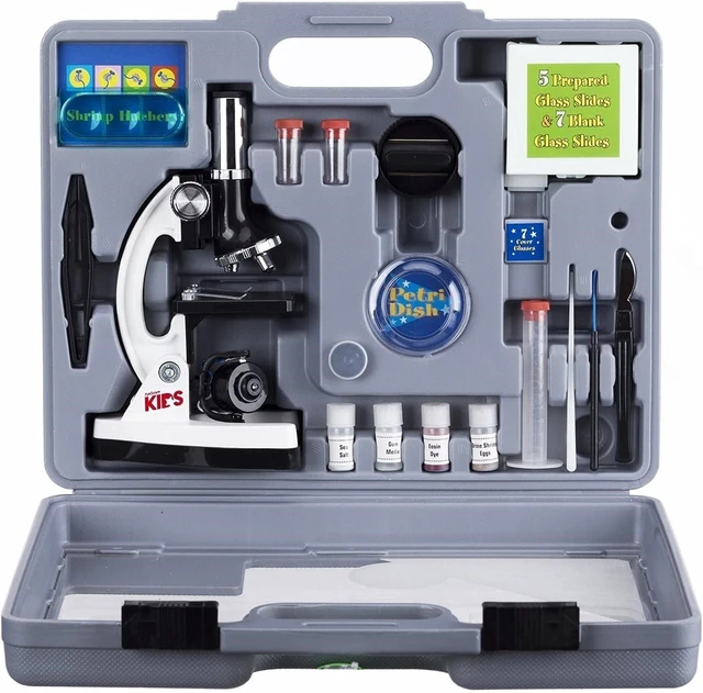 Main image of M30-ABS-KT2-W Beginner Microscope STEM Kit, White | 120X-1200X Magnification, 52-Piece Kit, Metal Body, Plastic Slides, LED Light, Carrying Box