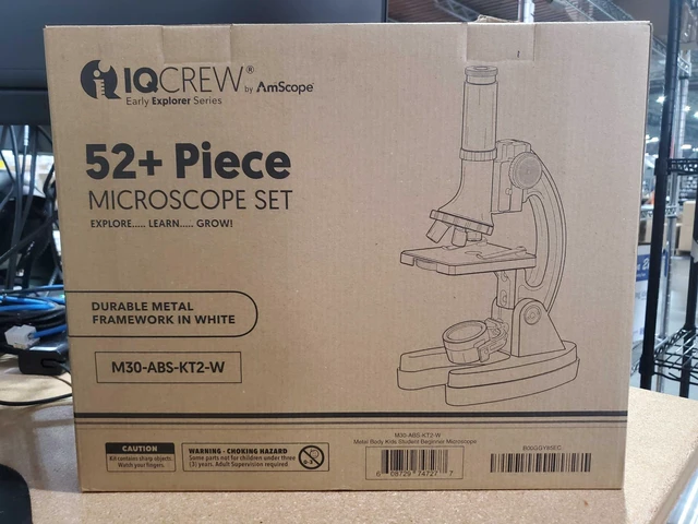 Alt view image 2 of 6 - M30-ABS-KT2-W Beginner Microscope STEM Kit, White | 120X-1200X Magnification, 52-Piece Kit, Metal Body, Plastic Slides, LED Light, Carrying Box