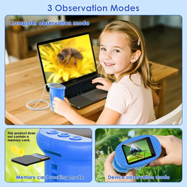 Alt view image 7 of 7 - Kids Microscope 2.0" Screen 1000X Digital Microscope for Kids, Mini Pocket Handheld Microscopes for Children Birthday Festival Gift, Science Education Fun Toys for Boys Girls Ages 4-12 (Blue)
