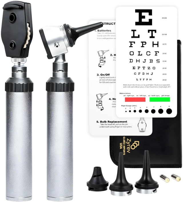 Main image of Combo Otoscope Oph Set - Multi-Function Otoscope/Opthalmoscope for Ear & Eye Examination with Portable Carry Case, Sight Chart & Replacement Tips (1st Edition)