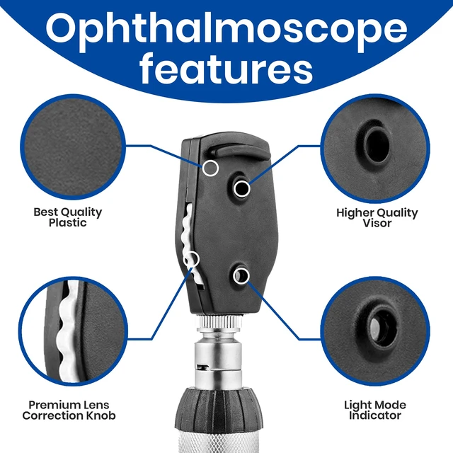 Alt view image 5 of 7 - Combo Otoscope Oph Set - Multi-Function Otoscope/Opthalmoscope for Ear & Eye Examination with Portable Carry Case, Sight Chart & Replacement Tips (1st Edition)