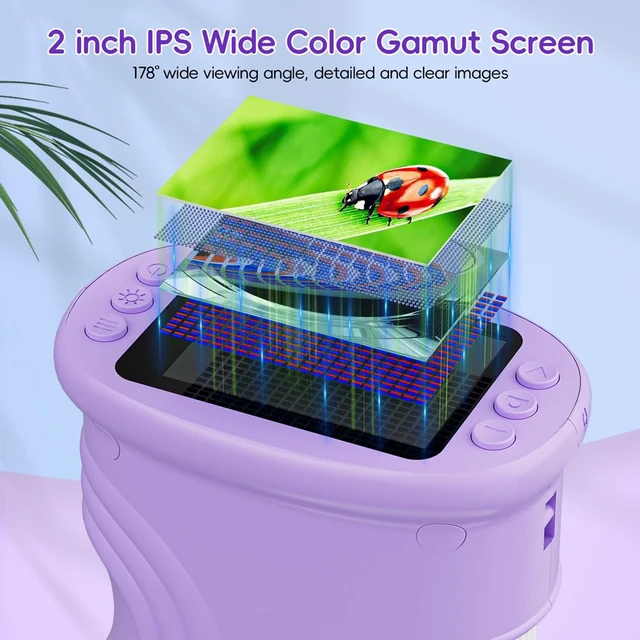 Alt view image 2 of 7 - Kids Microscope 2.0" Screen 1000X Digital Microscope for Kids, Mini Pocket Handheld Microscopes for Children Birthday Festival Gift, Science Education Fun Toys for Boys Girls Ages 4-12 (Purple)