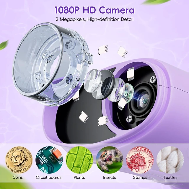 Alt view image 3 of 7 - Kids Microscope 2.0" Screen 1000X Digital Microscope for Kids, Mini Pocket Handheld Microscopes for Children Birthday Festival Gift, Science Education Fun Toys for Boys Girls Ages 4-12 (Purple)
