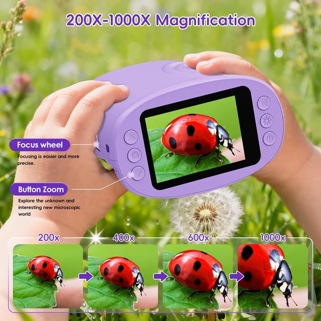 Alt view image 4 of 7 - Kids Microscope 2.0" Screen 1000X Digital Microscope for Kids, Mini Pocket Handheld Microscopes for Children Birthday Festival Gift, Science Education Fun Toys for Boys Girls Ages 4-12 (Purple)