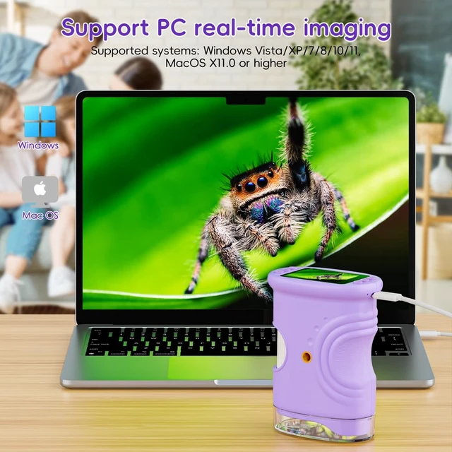 Alt view image 5 of 7 - Kids Microscope 2.0" Screen 1000X Digital Microscope for Kids, Mini Pocket Handheld Microscopes for Children Birthday Festival Gift, Science Education Fun Toys for Boys Girls Ages 4-12 (Purple)