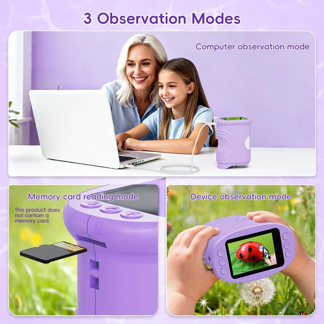 Alt view image 7 of 7 - Kids Microscope 2.0" Screen 1000X Digital Microscope for Kids, Mini Pocket Handheld Microscopes for Children Birthday Festival Gift, Science Education Fun Toys for Boys Girls Ages 4-12 (Purple)
